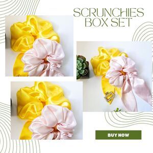 Women Handmade Hair Scrunchies Set Gif 3 Pieces Claw Clip Pink Yellow